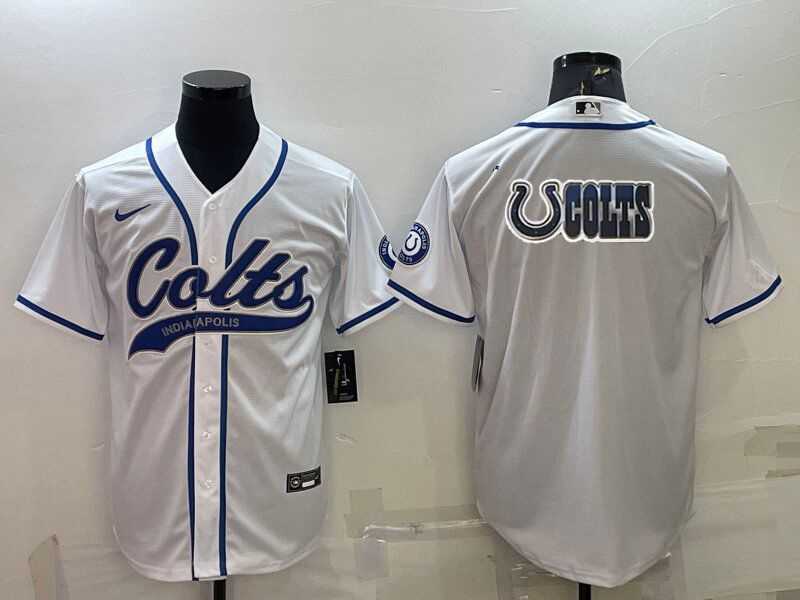 Mens Indianapolis Colts White Team Big Logo With Patch Cool Base Stitched Baseball Jersey